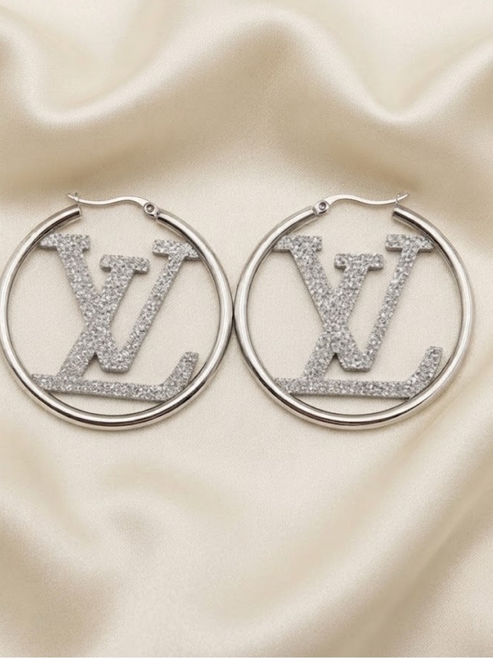 Brand New Fashion Silver Crystal LV Hoop Earrings